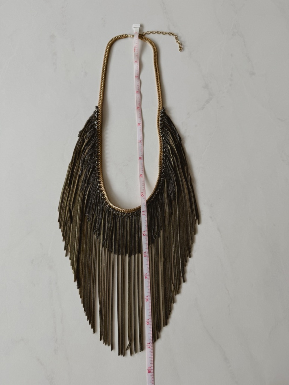 Anthropologie Chain Fringe Necklace Long Boho Statement Festival Gold Tone - Picture 9 of 9